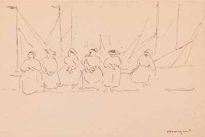 Six Women on a Wharf (penna och bläck på papper) av Albert Marquet