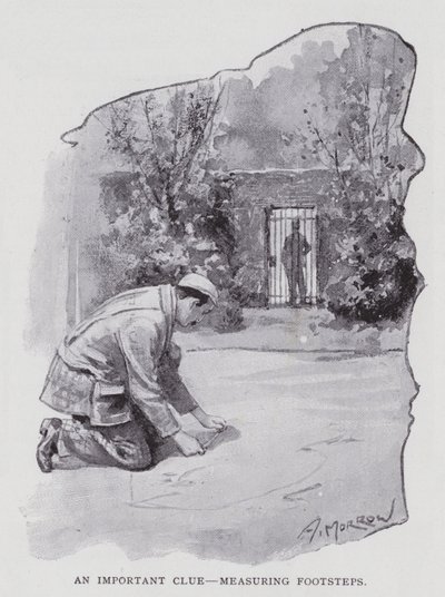En viktig ledtråd, att mäta fotsteg (litho) av Albert Morrow