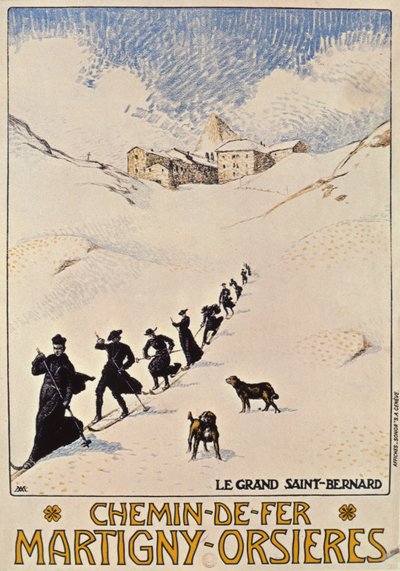Affisch med reklam för den franska järnvägen från Martigny till Orsieres, 1913 av Albert Muret