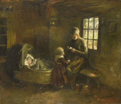 "vid spjälsängen" av Albert  Neuhuys
