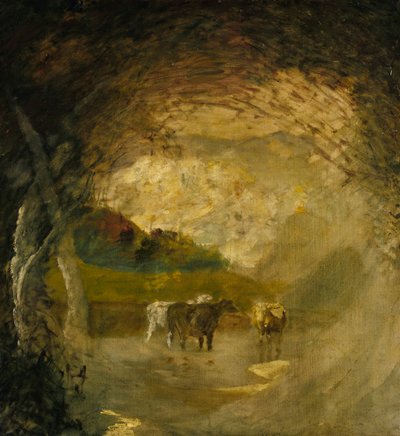 Landskap med träd och boskap, före 1897. av Albert Pinkham Ryder