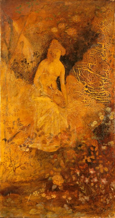 Panel för en skärm: Kvinna med hjort av Albert Pinkham Ryder