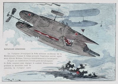 Ett luftskepp: Voltigeur 39 - i "" kriget i det tjugonde århundradet"" av Robida av Albert Robida