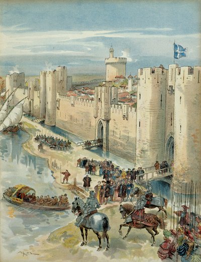 Åttonde italienska kriget (1536-1538): intervju av Aigues Mortes (eller treve av Aigues Mortes) den 14 juli 1538, möte mellan Francois I (1494-1547), kung av Frankrike och Karl V (1500-1558), kung av Spanien och kejsare av det heliga romerska riket germans av Albert Robida