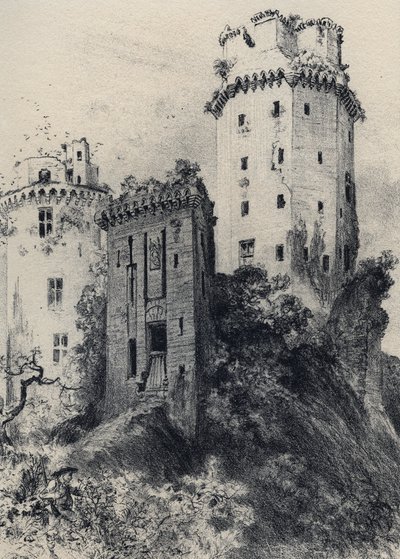 Fästningen Largoet (Elvens torn) - Gamla Frankrike - Bretagne - text, teckningar och litografier, av Albert Robida (1848-1926) odaterat sent 1800-tal av Albert Robida
