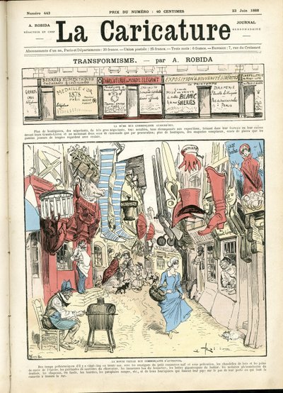 Illustration av Albert Robida (1848-1926) för omslaget till La Caricature (1880) av Albert Robida
