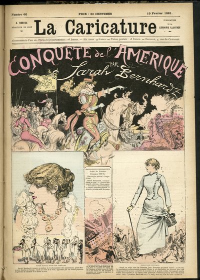 Illustration av Albert Robida (1848-1926) för omslaget till The Caricature (1880) av Albert Robida