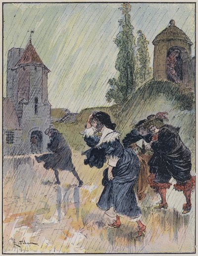 Illustration för Le Capitaine Bellormeau av och illustrerad av A Robida (färg litho) av Albert Robida