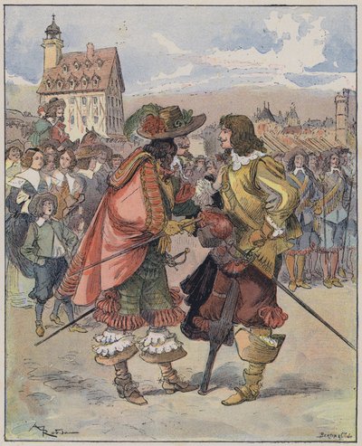Illustration för Le Capitaine Bellormeau av och illustrerad av A Robida (färg litho) av Albert Robida
