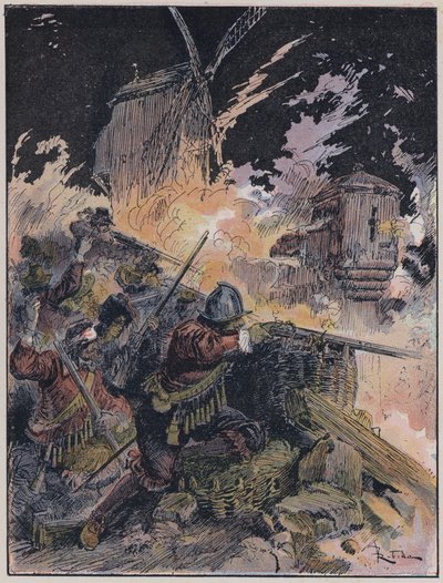 Illustration för Le Capitaine Bellormeau av och illustrerad av A Robida (färg litho) av Albert Robida