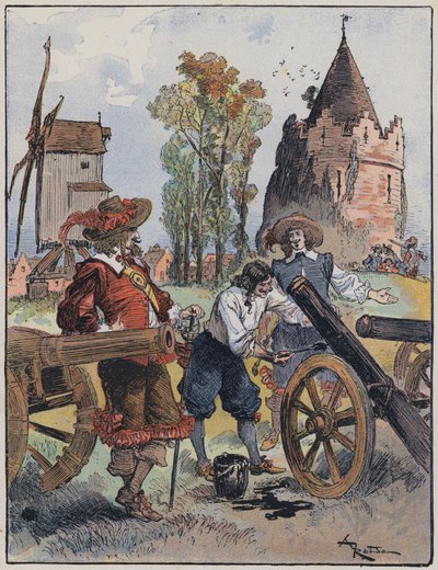 Illustration för Le Capitaine Bellormeau av och illustrerad av A Robida (färg litho) av Albert Robida