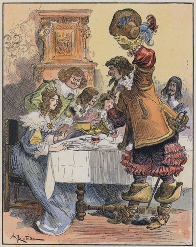 Illustration för Le Capitaine Bellormeau av och illustrerad av A Robida (färg litho) av Albert Robida