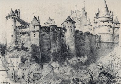 Chateau fort de Vitre i Ille-et-Vilaine - Gamla Frankrike - Bretagne - text, teckningar och litografier, av Albert Robida (1848-1926) odaterat slutet av 1800-talet av Albert Robida