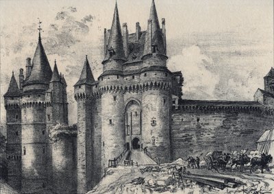 Le Chatelet a Vitre i Ille-et-Vilaine - Gamla Frankrike - Bretagne - text, teckningar och litografier, av Albert Robida (1848-1926) odaterat slutet av 1800-talet av Albert Robida