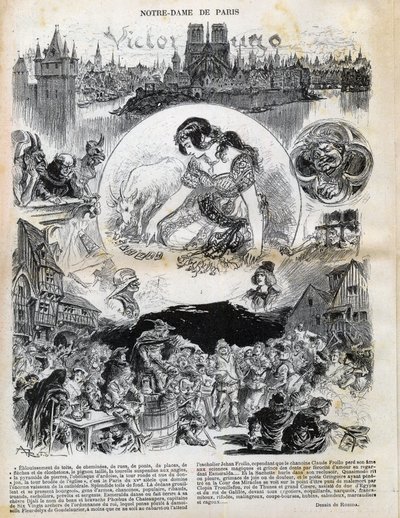 Notre Dame de Paris av Victor Hugo (1802-1885) (Notre-Dame de Paris) teckning av Albert Robida (1848-1926) i "" Le rire "" från 1902 av Albert Robida