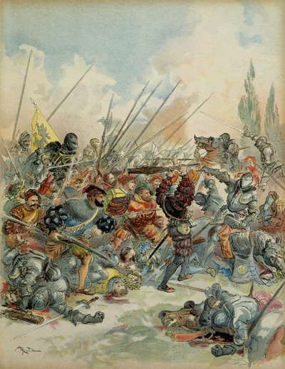 Sjätte italienska kriget (1521-1526): Kung Francois I (1494-1547) i Pavia (Italien) den 24 februari av Albert Robida