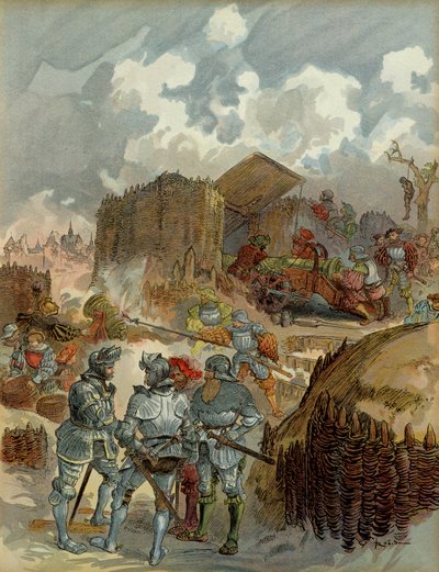 Sjätte italienska kriget (1521-1526): Pierre Terrail de Bayard (1476-1524) vid Mezieres högkvarter 1521. Illustration av Albert Robida