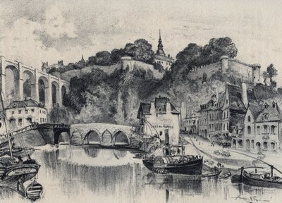 Staden Dinan - Gamla Frankrike - Bretagne - text, teckningar och litografier, av Albert Robida (1848-1926) odaterat slutet av 1800-talet av Albert Robida