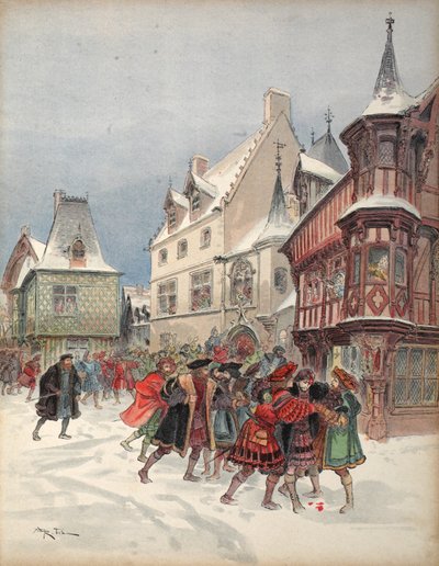 Kungen sårad under en skenstrid vid St. Pols hus i Romorantin, illustration från 