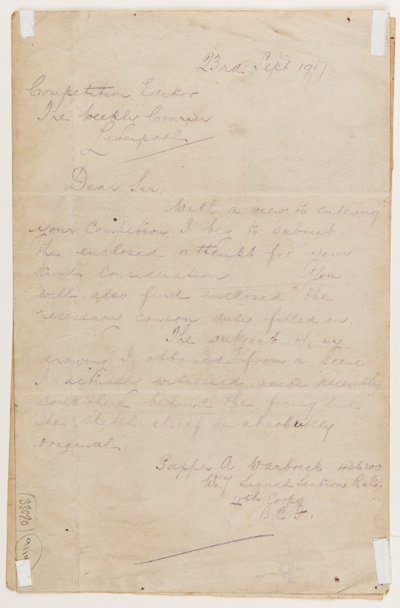 Brev till tävlingsredaktören den 23 september 1917 av Albert Warbrick