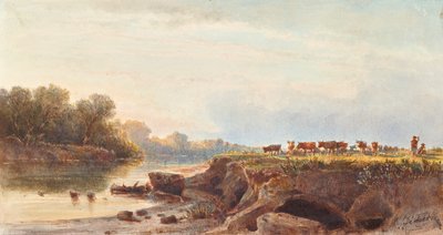 Flodlandskap med flock kor av Albert Zimmermann