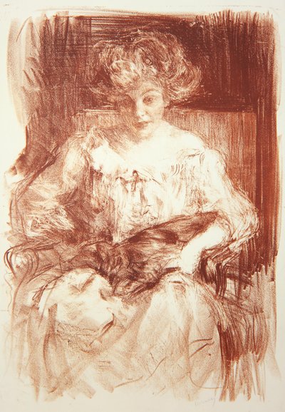 Fru. H. V. Milbank på Ferby Lodge med Bebear, c.1907 av Albert de Belleroche