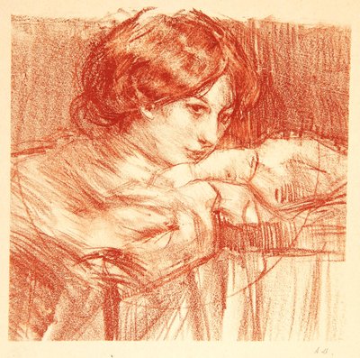 Ung dam som lutar sig mot korsade händer, 1902 av Albert de Belleroche