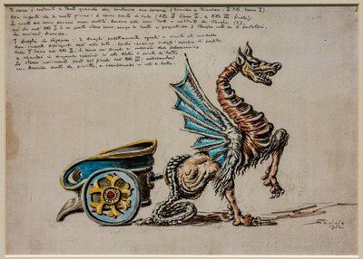 Akt II, första scen och tredje akten, scenutrustning: The Chariot of Armida for Armida av G. Rossini. av Alberto  Savinio