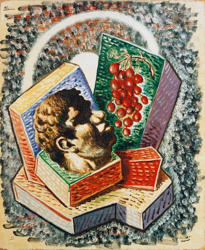 Testa con uva (Huvud med vindruvor) (olja på duk) av Alberto  Savinio