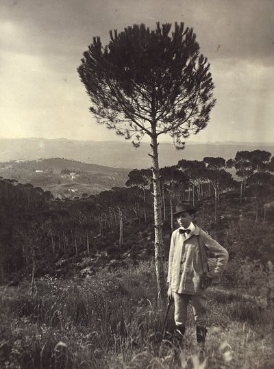 Från albumet "Ricordi fiorentini" (Minnen från Florens), porträtt av målaren Memo Ghini i landet, 1919-08-27 (s/v foto) av Alberto Fierli