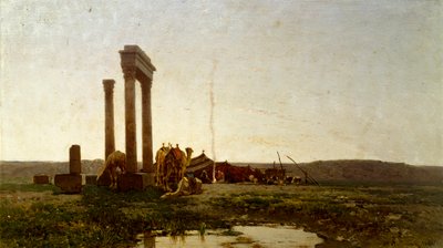 Klassiska ruiner i öknen, målning av Alberto Pasini (1826-1899) av Alberto Pasini