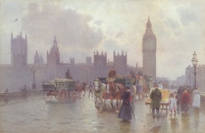 The Houses of Parliament från Westminster Bridge, ca 1900 (wc på papper) av Alberto Pisa