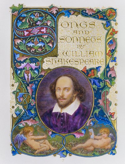 Titelblad med fint porträtt i färg av William Shakespeare av konstnären Alberto Sangorski av Alberto Sangorski