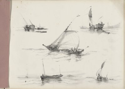 Studieblad med segelfartyg på vattnet av Albertus van Beest