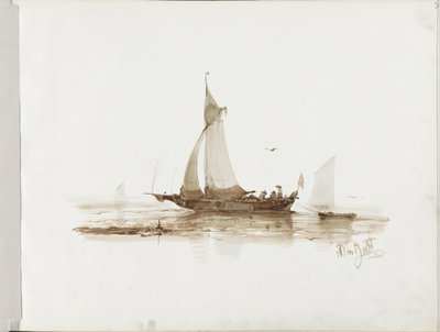 Segelfartyg med figurer på vattnet av Albertus van Beest