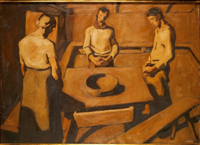 Bönder som ber vid ett bord (flämtande) av Albin Egger-Lienz