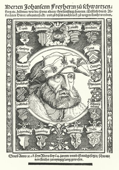 Johann av Schwarzenberg, tysk moralist, poet och reformator (gravyr) av Albrecht (after) Durer or Duerer
