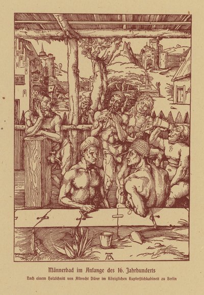 Bad för män, början av 1500-talet (färglitografi) av Albrecht (after) Durer or Duerer