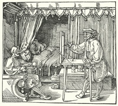 Metod för att producera en skalenlig bild genom att markera objektets konturer på en glasskiva (gravyr) av Albrecht (after) Durer or Duerer
