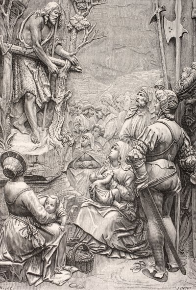 Johannes Döparen predikar i öknen (gravyr) av Albrecht (after) Durer or Duerer