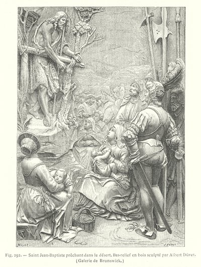 Johannes Döparen predikar i öknen (gravyr) av Albrecht (after) Durer or Duerer