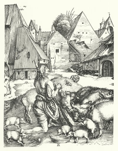 Den förlorade sonen (gravyr) av Albrecht (after) Durer or Duerer