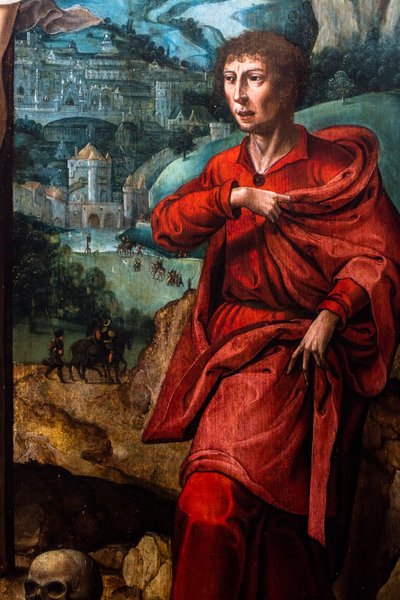 Kristus på korset mellan Jungfru Maria och S:t Johannes av Albrecht (workshop of) Bouts