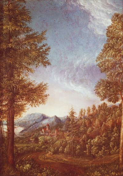 Donaulandskap med Castle Worth, ca 1522-25 (pergament på bok) av Albrecht Altdorfer