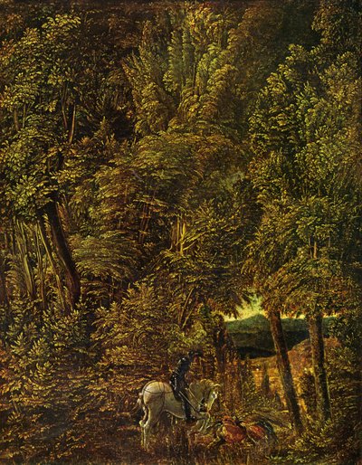 Tyska: Drachenkampf des hl. Georg Landskap av skog med Sankt Georg som kämpar mot draken av Albrecht Altdorfer