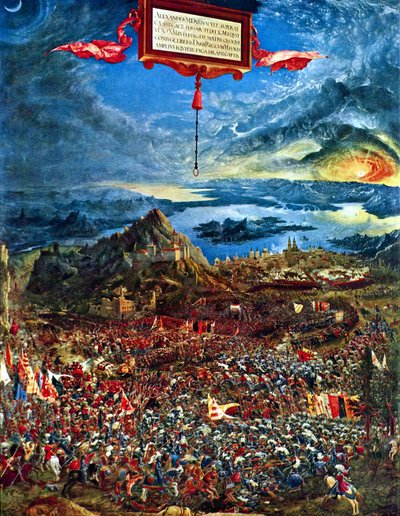 Tyska: Historienzyklus: Alexanderschlacht (Schlacht bei Issus) Slaget om Alexander vid Issus av Albrecht Altdorfer