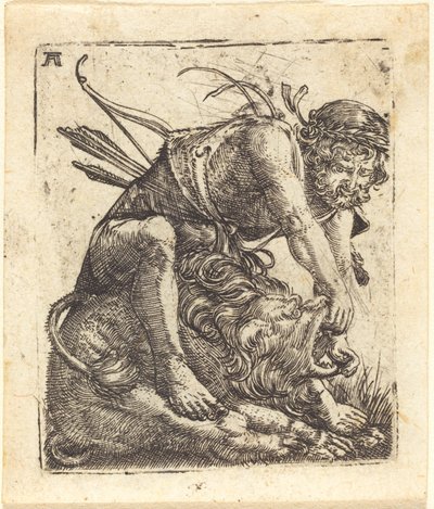 Herkules övervinner det Nemeiska lejonet av Albrecht Altdorfer