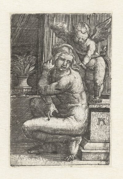 Knästående Venus med Amor av Albrecht Altdorfer