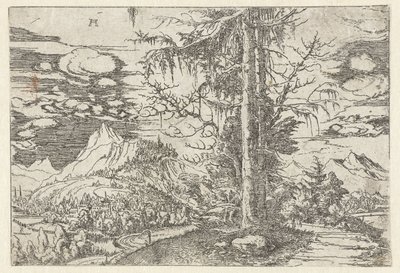 Landskap med dubbelgran av Albrecht Altdorfer