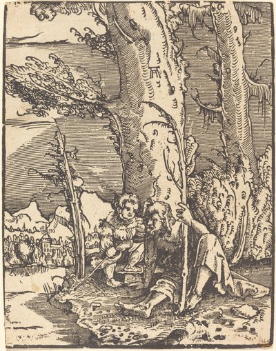 Saint Christopher sitter vid en flodbank av Albrecht Altdorfer